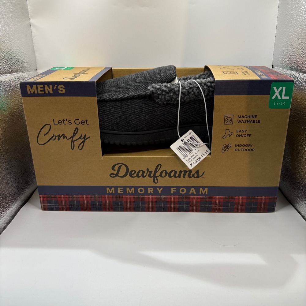 Dearfoams Memory Foam Slippers Mens XL Black New
